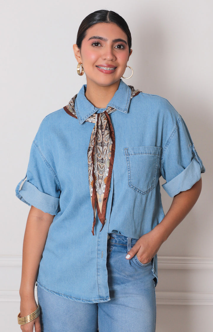 Blusa denim con mascada - BLUSAS REGULAR Boutiquemirel 