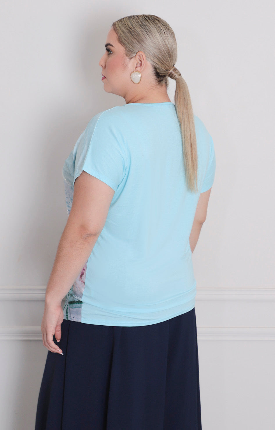Blusa azul estampada - BLUSA CURVY Boutiquemirel 