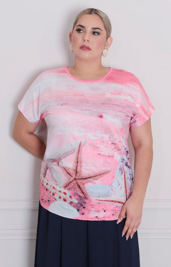 Blusa fucsia estampada - BLUSA CURVY Boutiquemirel 