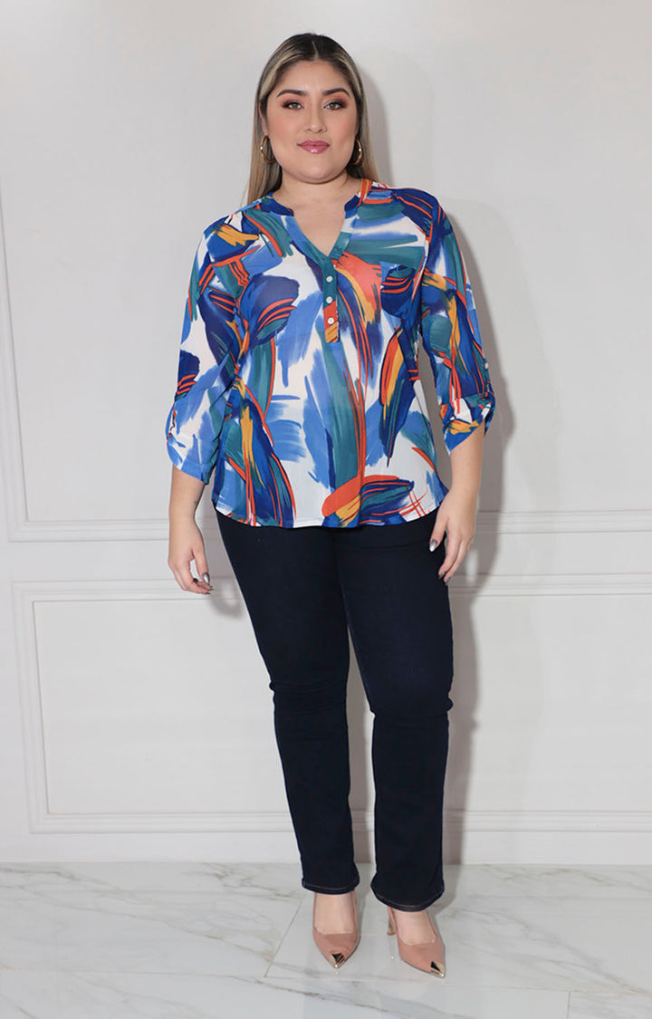 Blusa azul estampada