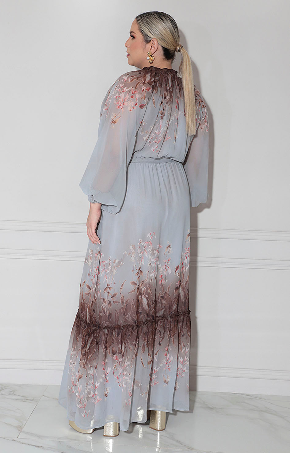 Vestido gris con flores - VESTIDO XL Boutiquemirel 