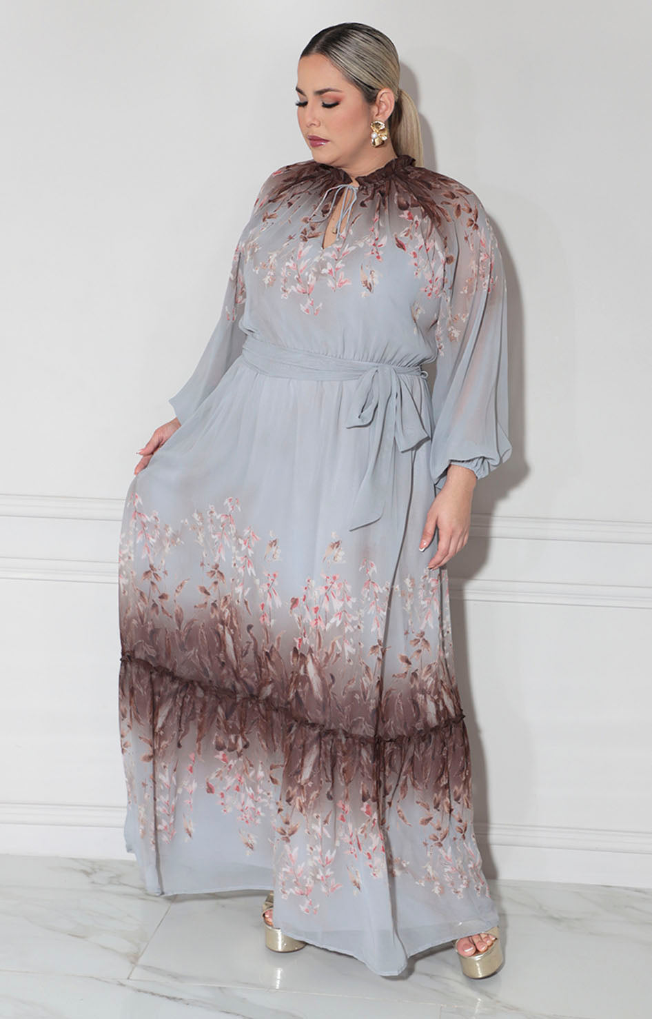 Vestido gris con flores - VESTIDO XL Boutiquemirel 