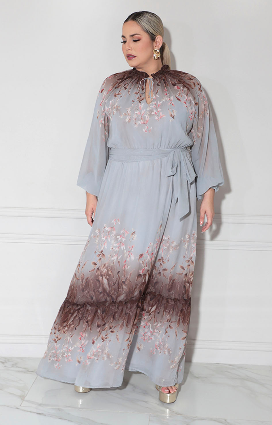 Vestido gris con flores - VESTIDO XL Boutiquemirel 