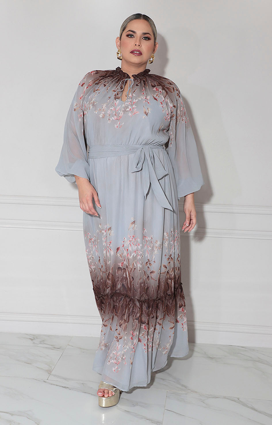 Vestido gris con flores - VESTIDO XL Boutiquemirel 