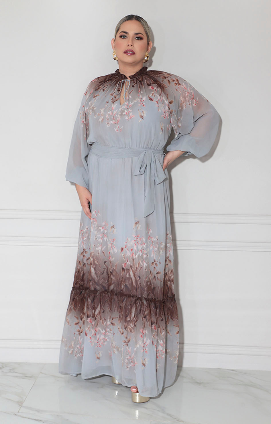 Vestido gris con flores - VESTIDO XL Boutiquemirel 