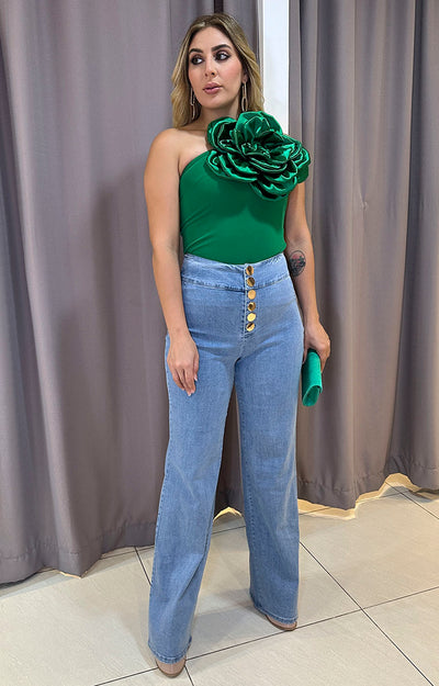 Blusa verde con maxi flor - Boutiquemirel