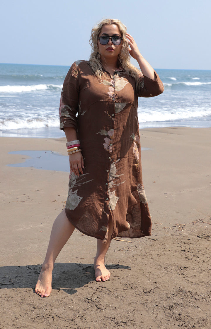 V*3-26*MEO  MELI*NV-1579*CAFE - VESTIDO LARGO CURVY Boutiquemirel 