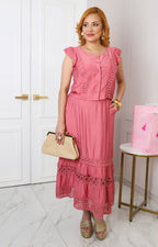 Conjunto rosa con guipiur