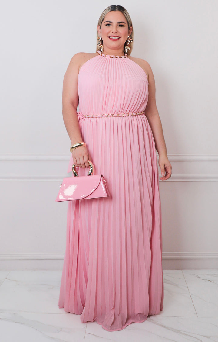 Vestido rosa plisado - VESTIDO LARGO CURVY Boutiquemirel 