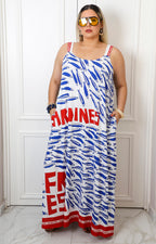 Vestido maxi estampado de peces