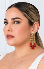 Aretes candelabro con gotas rojas