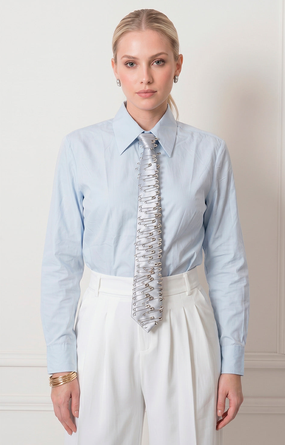 Blusa azul con corbata - BLUSAS REGULAR Boutiquemirel 