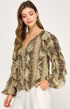 Blusa verde estampada en cafe - BLUSA Boutiquemirel 