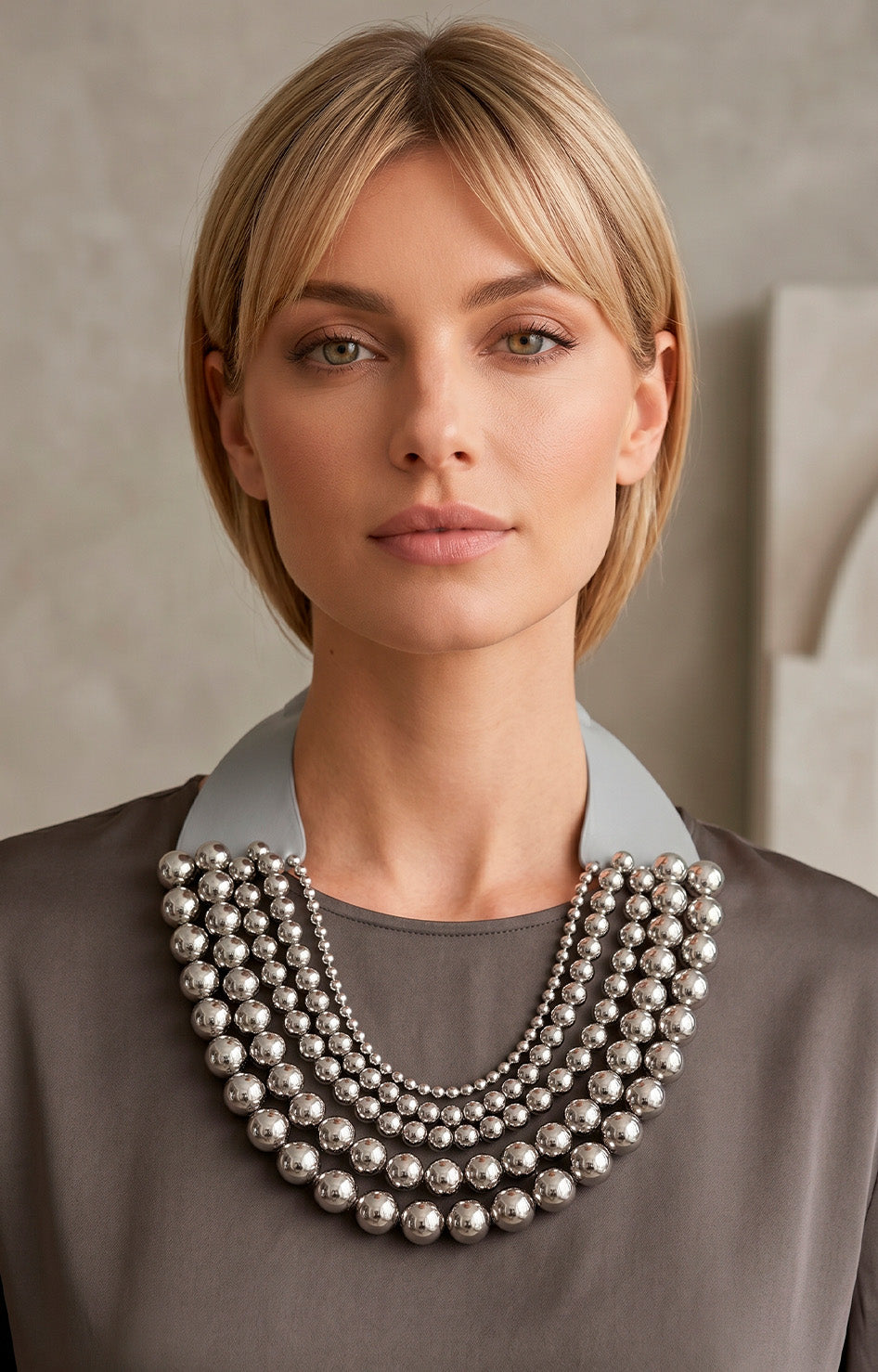 Collar en cascada de esferas plata - COLLARES Boutiquemirel 