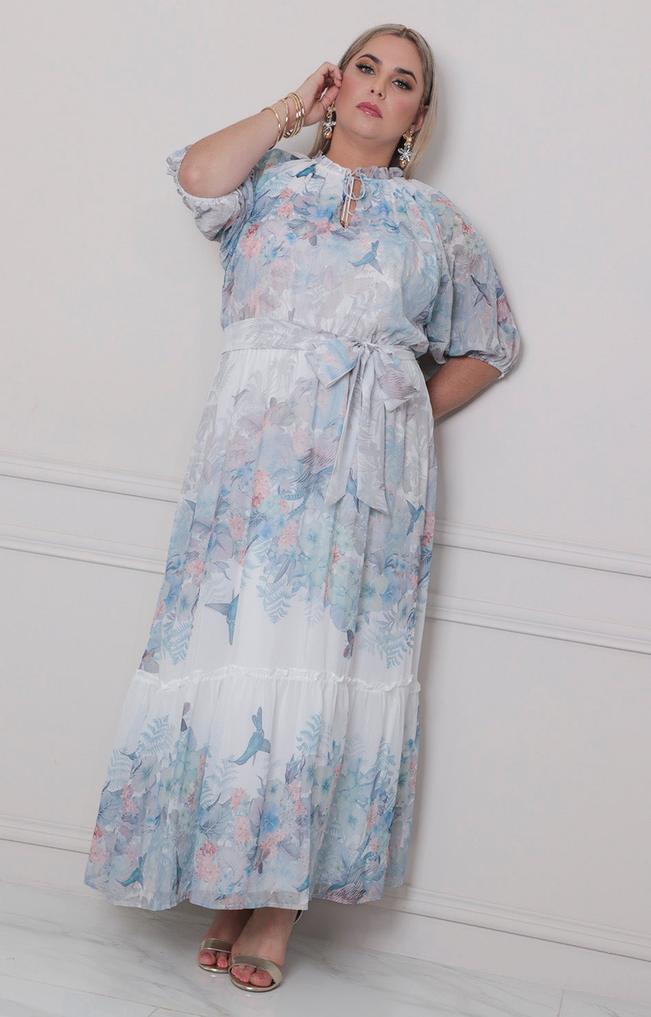 Vestido azul estampado - VESTIDO LARGO CURVY Boutiquemirel 