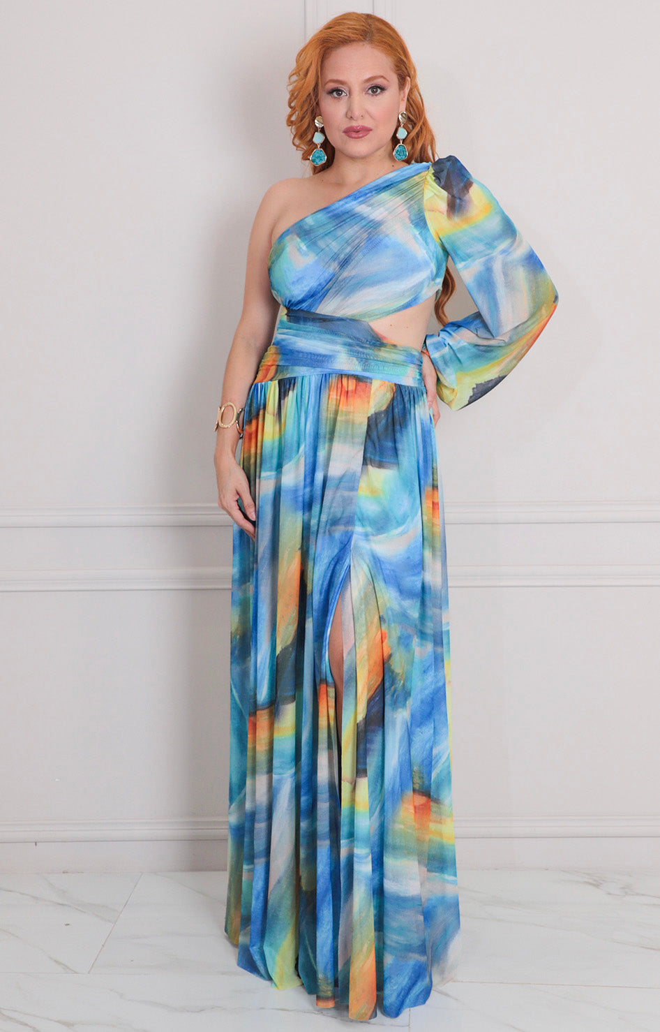 Vestido azul estampado - VESTIDO LARGO REGULAR Boutiquemirel 