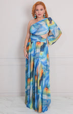Vestido azul estampado - VESTIDO LARGO REGULAR Boutiquemirel 