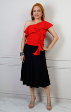 Falda midi con pretina elástica de la marca Boutiquemirel, vista frontal, diseño regular y elegante para ocasiones casuales y formales