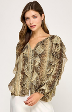Blusa verde estampada en cafe - BLUSA Boutiquemirel 