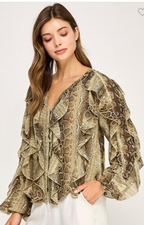 Blusa verde estampada en cafe - BLUSA Boutiquemirel 