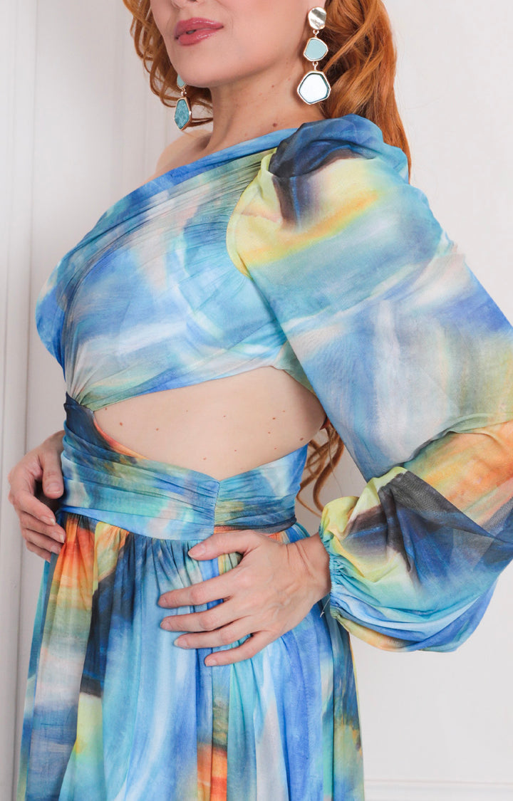 Vestido azul estampado - VESTIDO LARGO REGULAR Boutiquemirel 