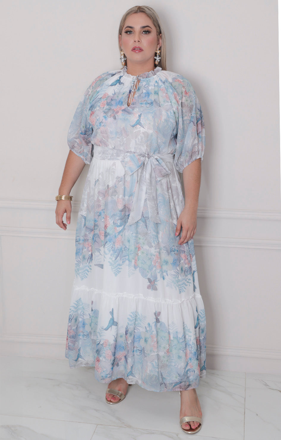 Vestido azul estampado - VESTIDO LARGO CURVY Boutiquemirel 
