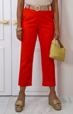 Pantalón naranja recto con cinturón