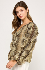 Blusa verde estampada en cafe - BLUSA Boutiquemirel 