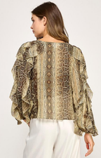 Blusa verde estampada en cafe - BLUSA Boutiquemirel 