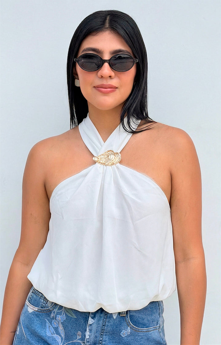 Blusa con broche dorado - BLUSAS REGULAR Boutiquemirel 