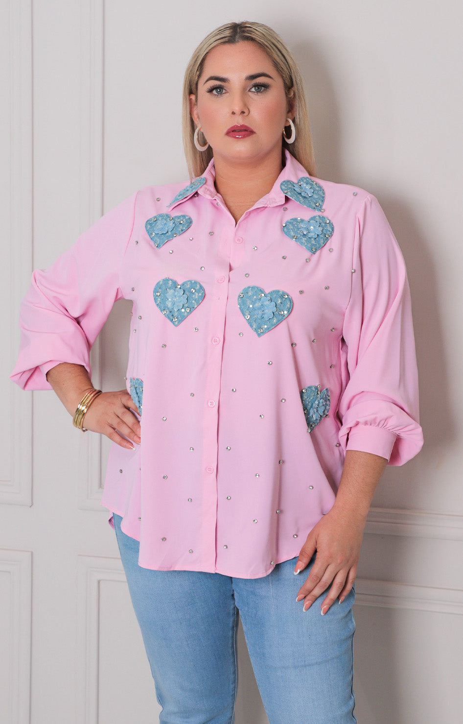 Blusa rosa con corazones - BLUSAS CURVY Boutiquemirel 