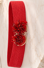 Cinturón faja rojo tejido con broche floral