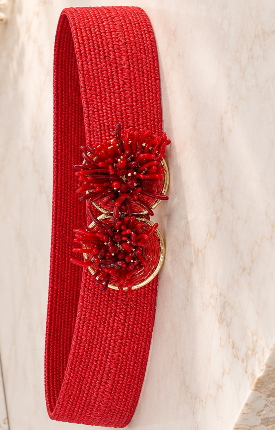 Cinturón faja rojo tejido con broche floral
