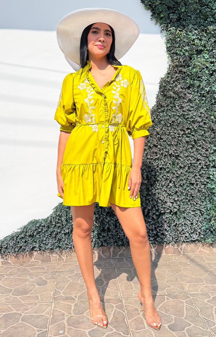 Vestido amarillo con bordado - VESTIDO CORTO REGULAR Boutiquemirel 