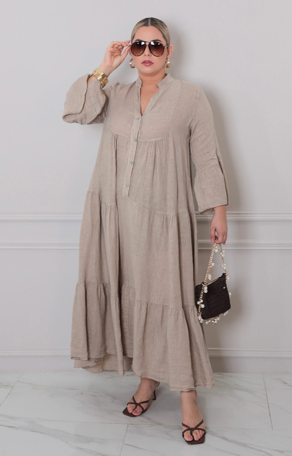 Vestido beige largo - VESTIDO CORTO CURVY Boutiquemirel 