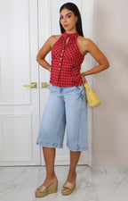 Blusa halter roja a cuadros