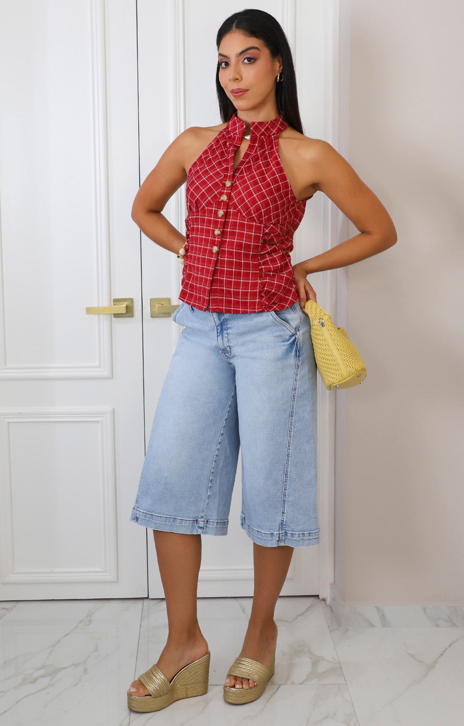 Blusa halter roja a cuadros
