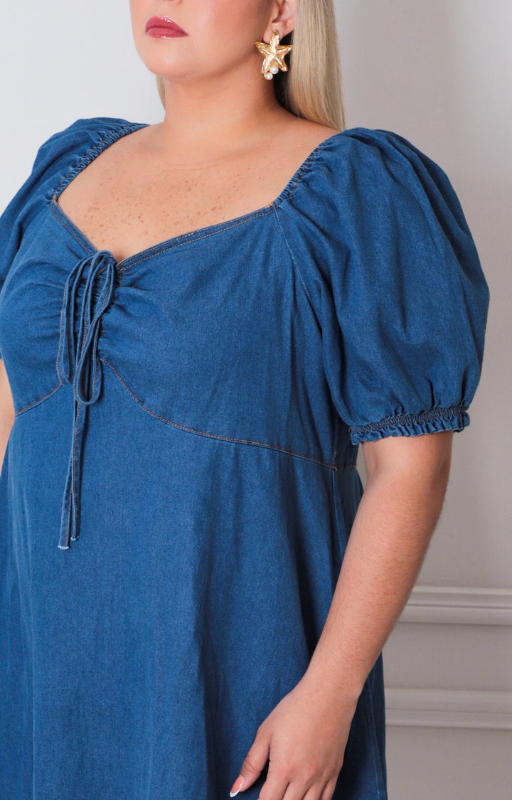 Vestido mangas globo mezclilla - VESTIDO CORTO CURVY Boutiquemirel 