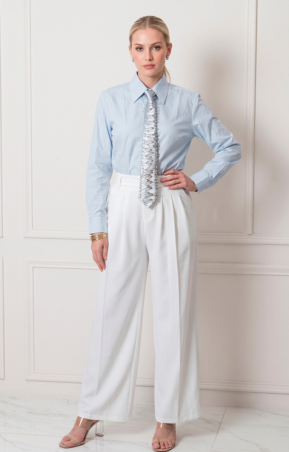 Blusa azul con corbata - BLUSAS REGULAR Boutiquemirel 