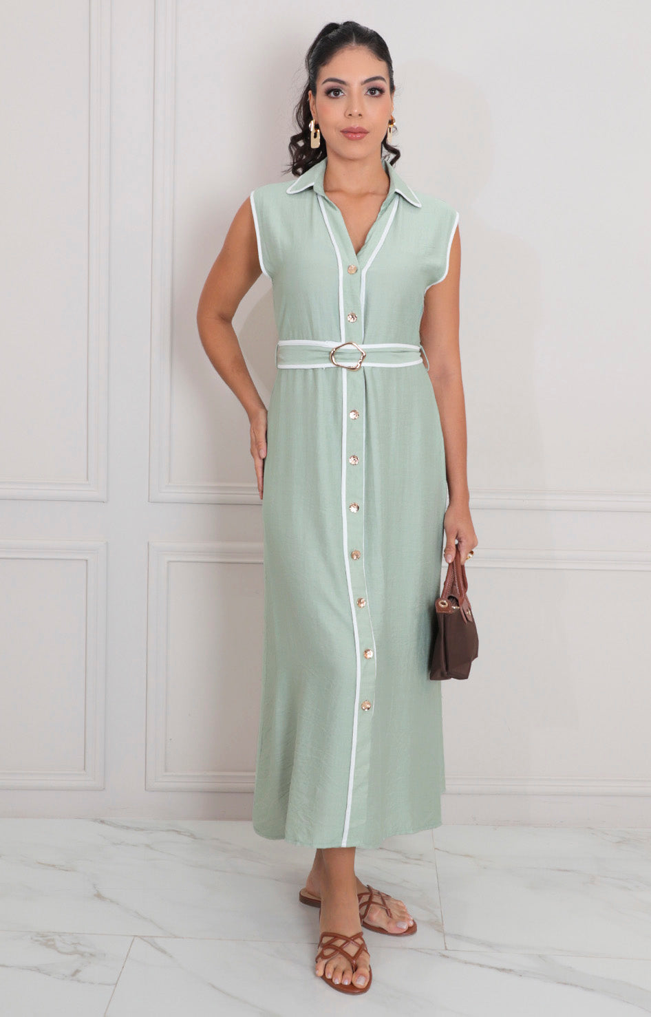 Vestido largo de botones con cinturón