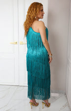 Vestido azul con flecos