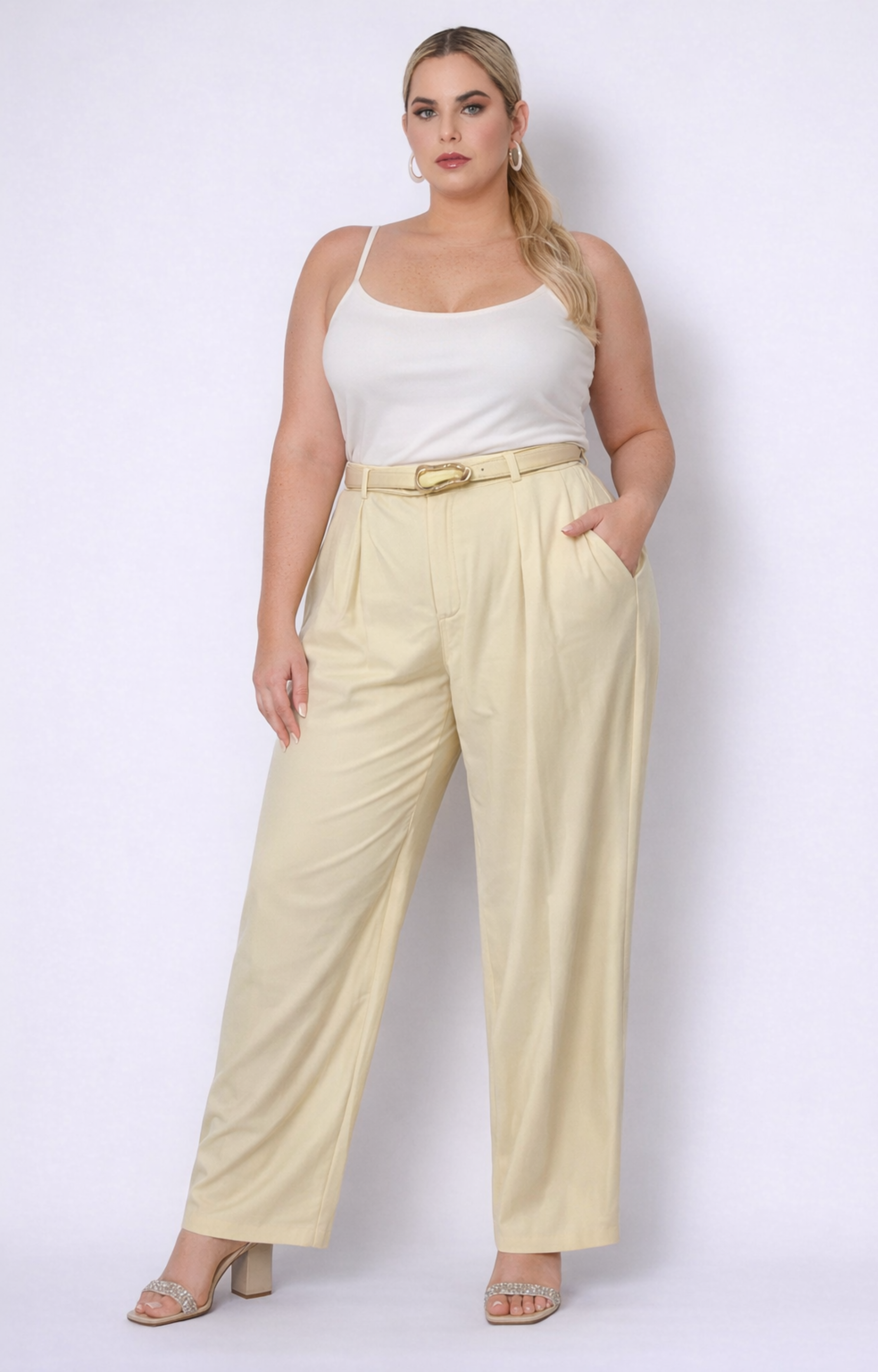 Pantalon amarillo recto con cinturon - PANTALON Boutiquemirel 