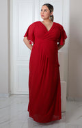 Vestido largo con escote cruzado y mangas mariposa