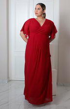 Vestido largo con escote cruzado y mangas mariposa