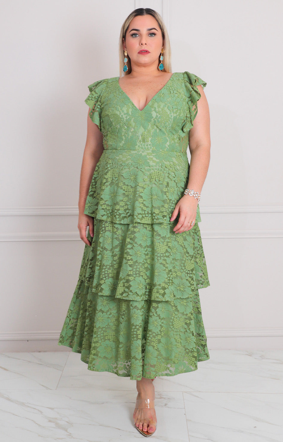 Vestido verde con volantes - VESTIDO LARGO CURVY Boutiquemirel 
