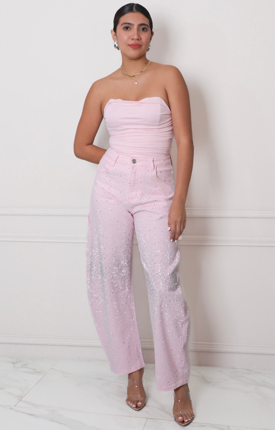 Pantalon rosa con brillo - PANTALON REGULAR Boutiquemirel 
