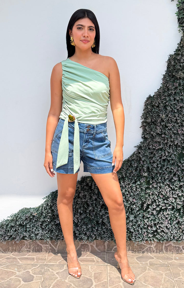 Blusa menta asimétrica - BLUSAS REGULAR Boutiquemirel 