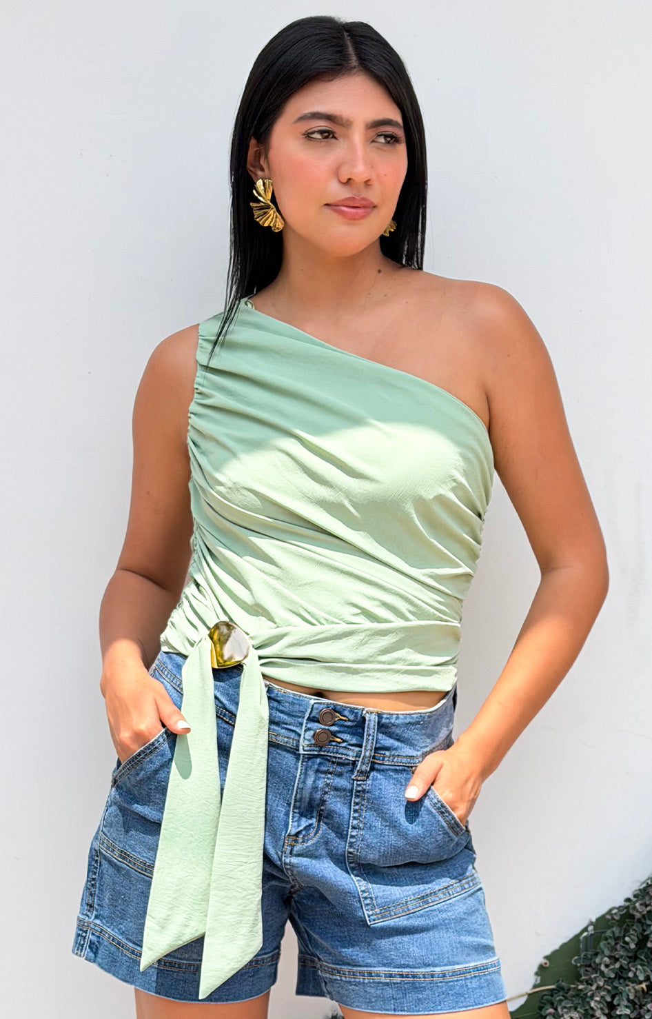 Blusa menta asimétrica - BLUSAS REGULAR Boutiquemirel 