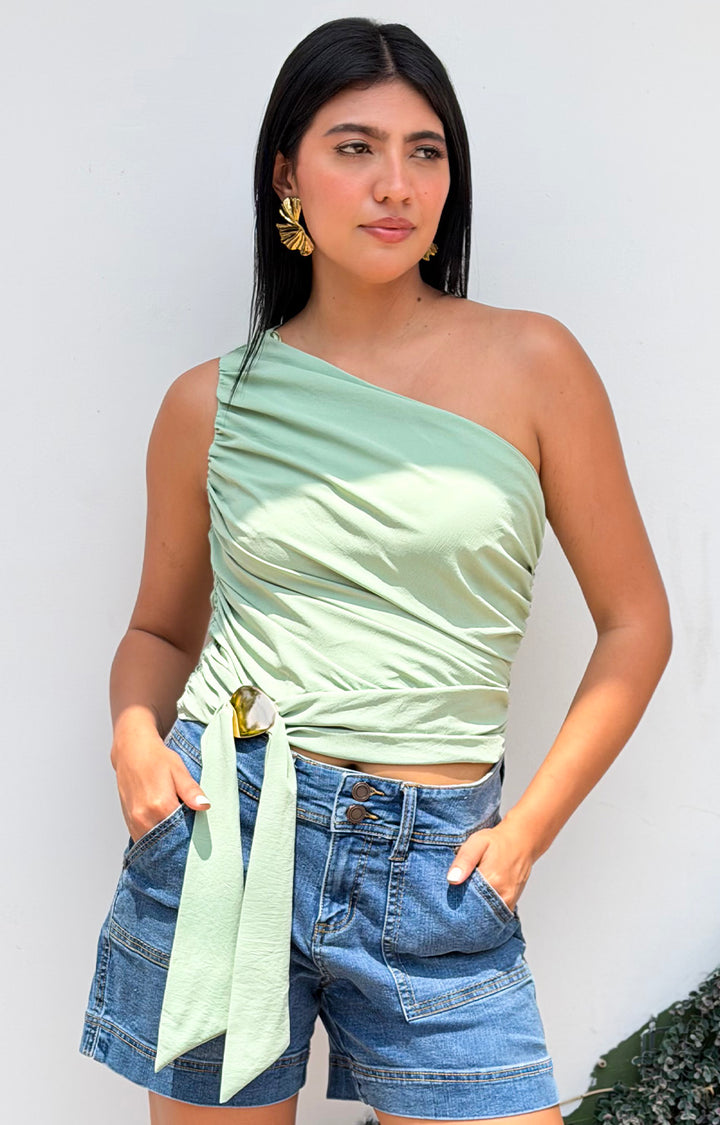 Blusa menta asimétrica - BLUSAS REGULAR Boutiquemirel 
