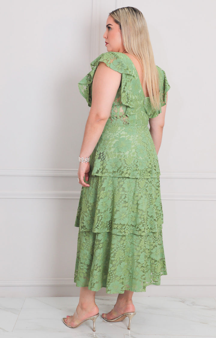 Vestido verde con volantes - VESTIDO LARGO CURVY Boutiquemirel 